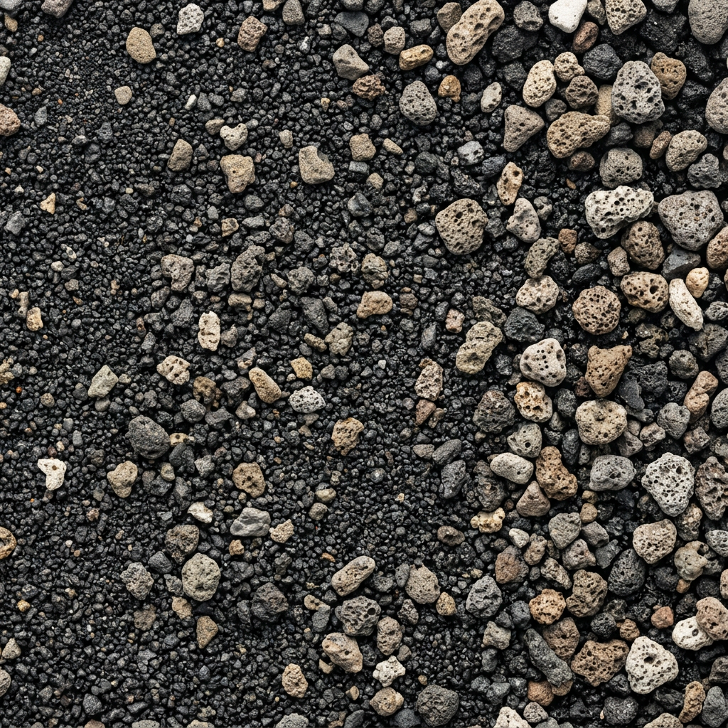 Black volcanic sand mixed with small pumice fragments