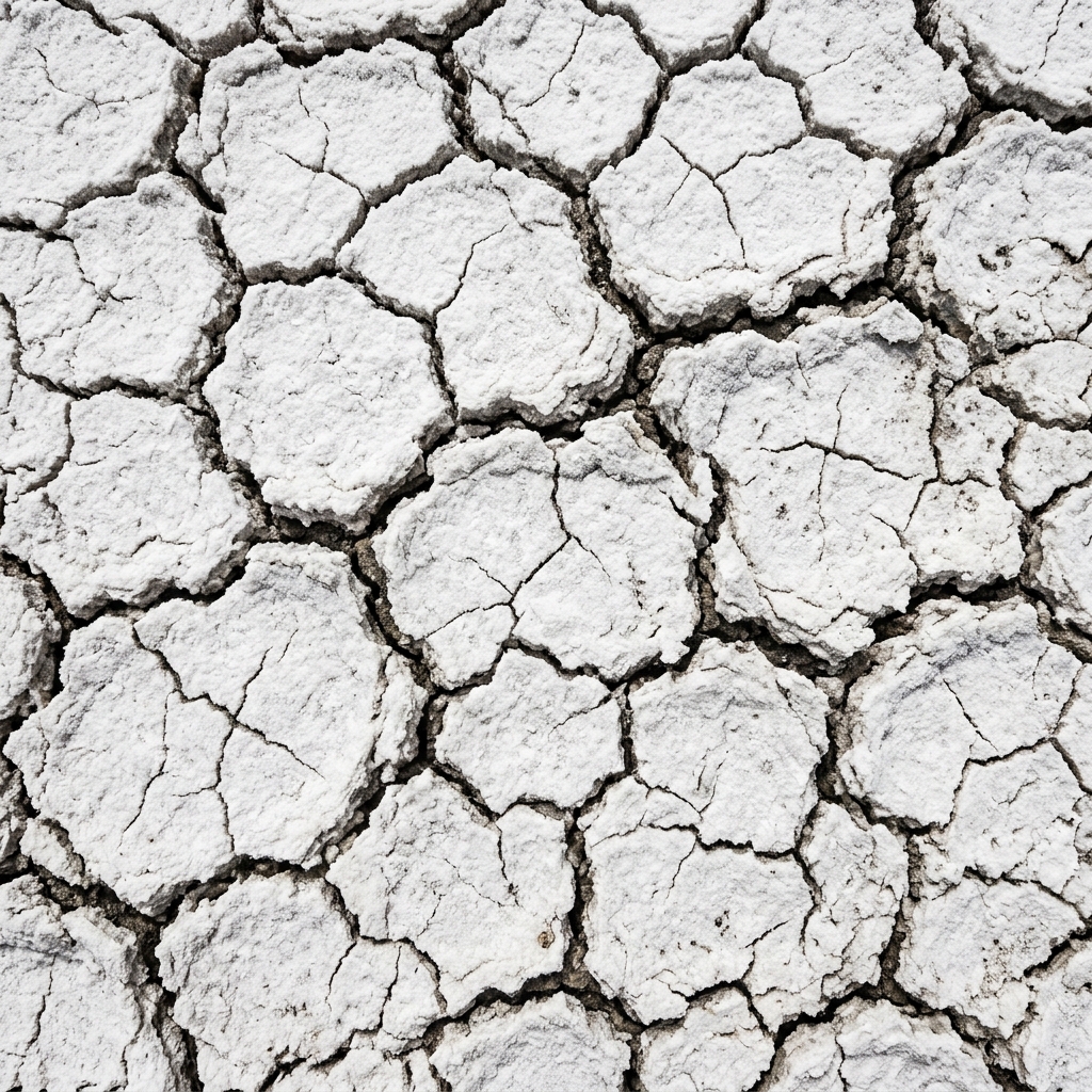 Cracked salt crust on a dry lake bed, broken into plates